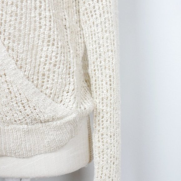 Hem & Thread Tan Cream Wrap Top Balletcore Long Sleeve Open Knit Sweater Medium - Picture 7 of 11